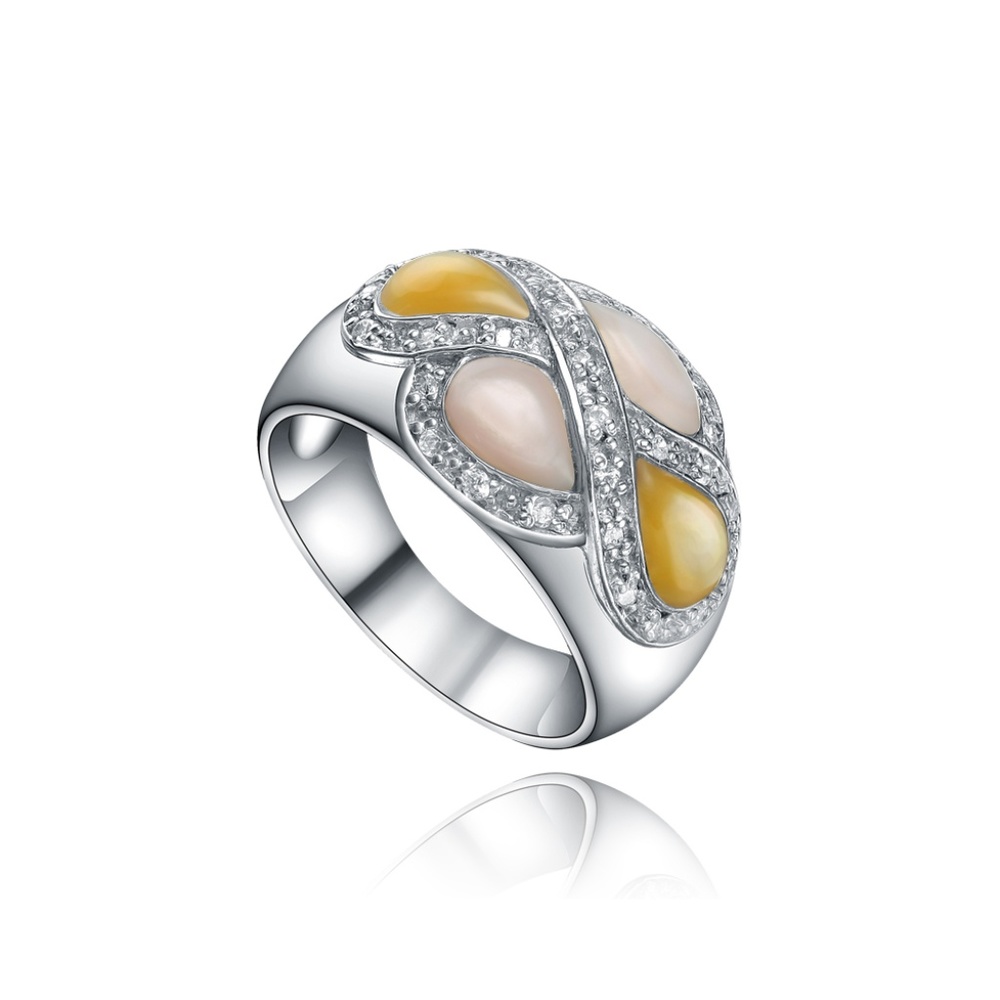 Sterling Silver Dome Ring with Pink & Yellow Shell